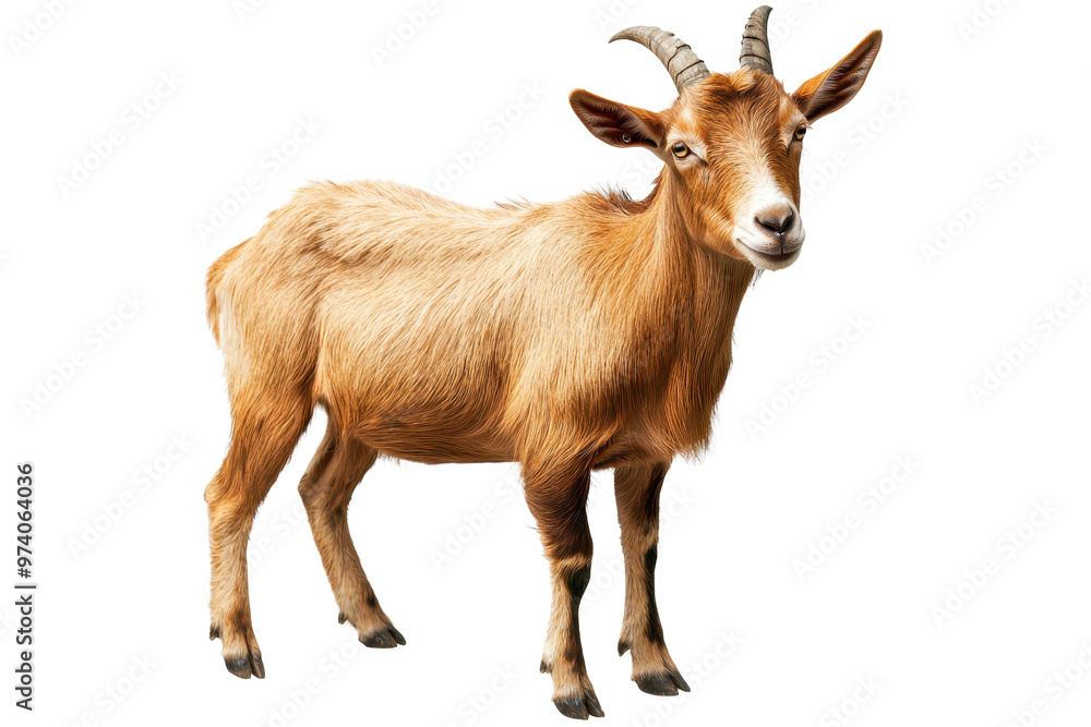 Portrait of a brown goat with horns looking forward, isolated on a transparent background. Perfect for farm and nature-related themes. Portrait of a brown goat with horns looking forward, isolated on a transparent background. Perfect for farm and nature-related themes.