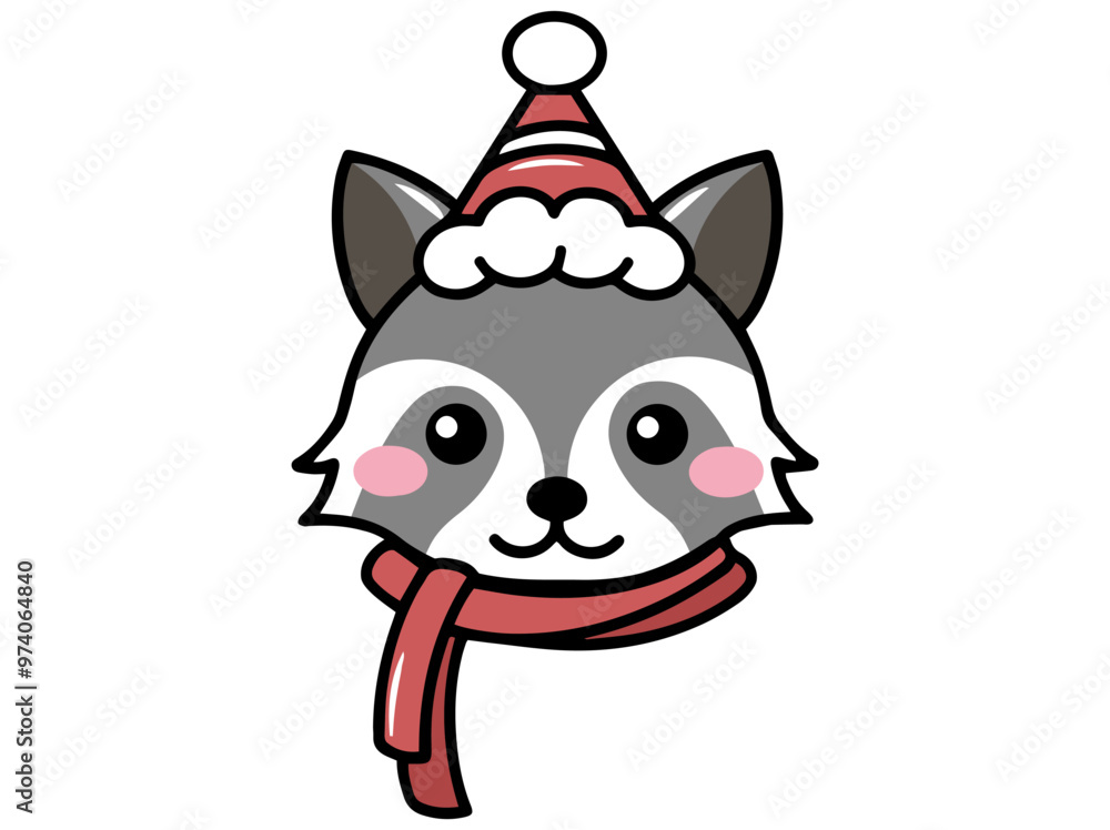 Fototapeta premium Christmas Weasel Head Cartoon Illustration