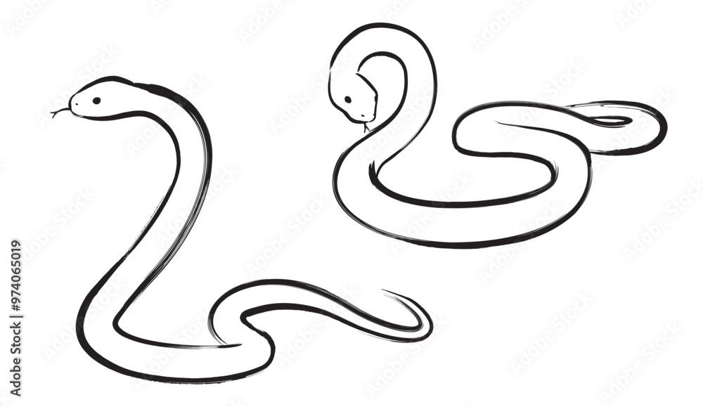 Fototapeta premium シンプルなヘビのイラスト(筆書き風/巳年の年賀状素材)