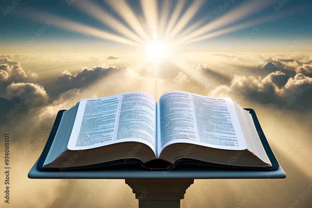 Fototapeta premium An opened bible with heaven background