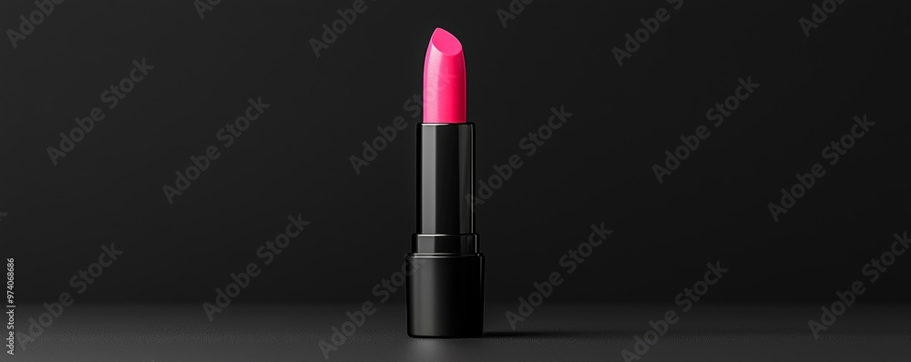 Pink lipstick standing against a sleek black background. Concept of beauty, cosmetics, and glamour. Pink lipstick standing against a sleek black background. Concept of beauty, cosmetics, and glamour.