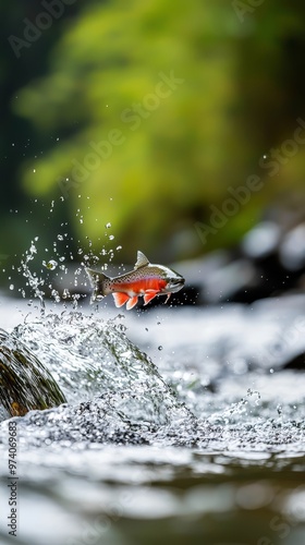  A fish leaps from water, catching another in its mouth mid-air, surrounded by splashing waves