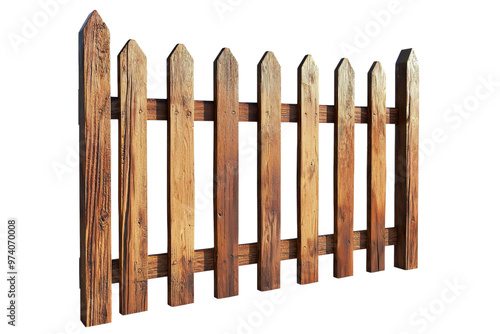 Wooden picket fence with seven vertical planks. The image is isolated on a transparent background. ideal for garden or boundary illustrations.