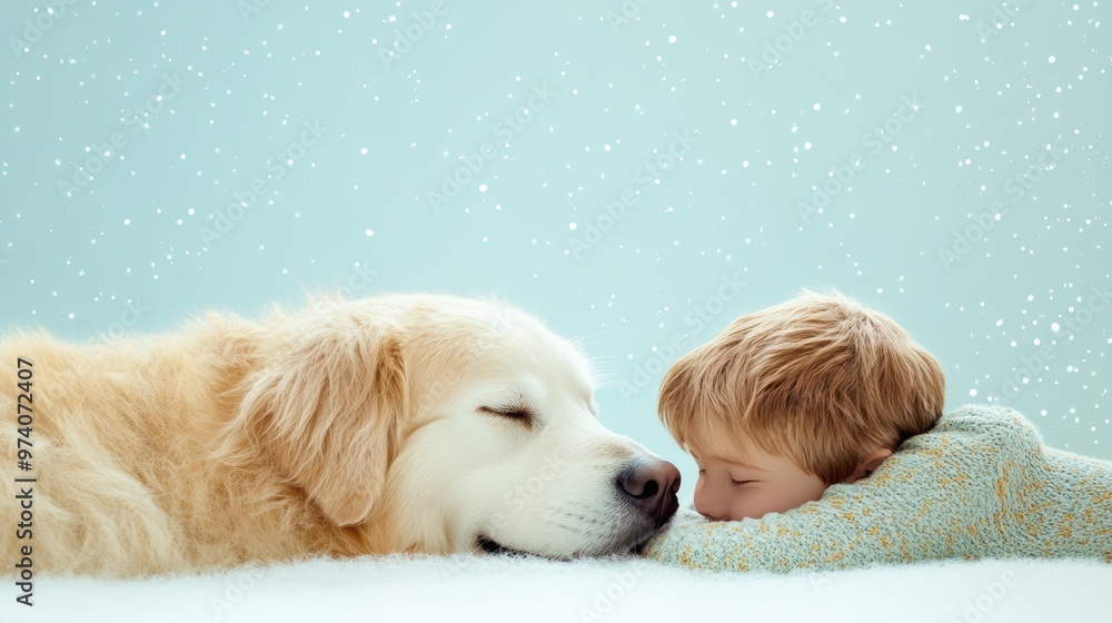 A heartwarming illustration of a dog comforting a child, showcasing the unconditional love and support a pet offers. A heartwarming illustration of a dog comforting a child, showcasing the unconditional love and support a pet offers.