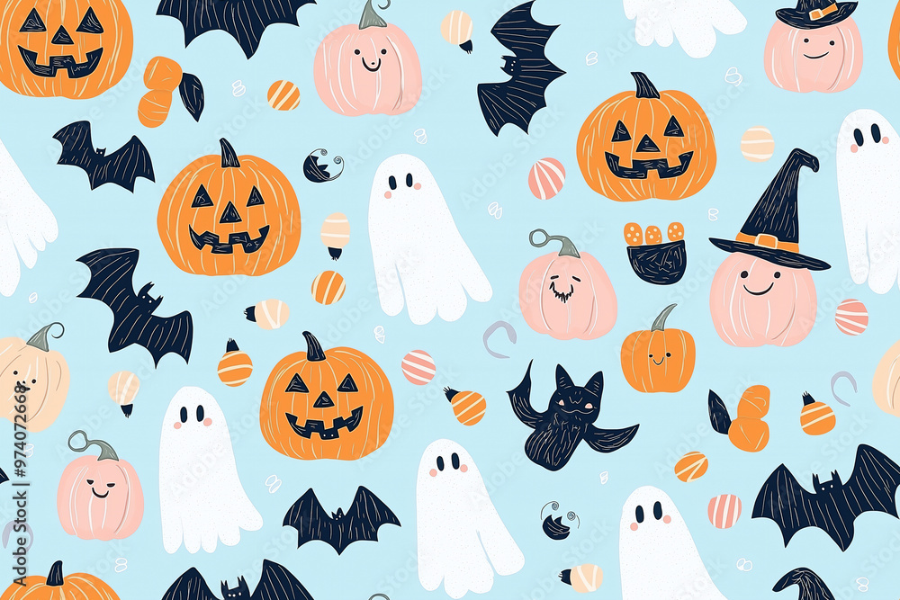 Halloween Ghost and pumpkin pattern seamless background Halloween Ghost and pumpkin pattern seamless background
