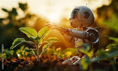 Wallpaper Mural Robot and Plant in a Field Torontodigital.ca