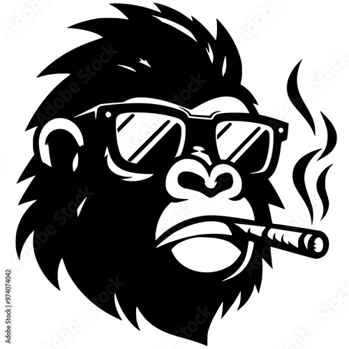 Silhouette portrait of a gorilla smoking