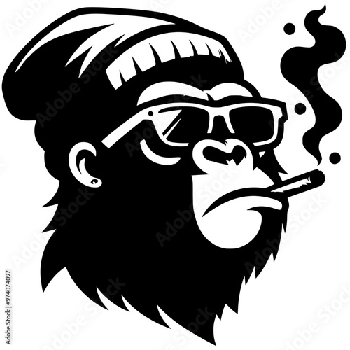 Silhouette portrait of a gorilla smoking