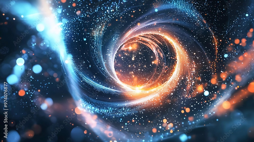 Abstract fiction vector illustration quantum computer technology. Sphere explosion background. Deep learning artificial intelligence. Big data visualization algorithms. Nice waves flow Abstract fiction vector illustration quantum computer technology. Sphere explosion background. Deep learning artificial intelligence. Big data visualization algorithms. Nice waves flow