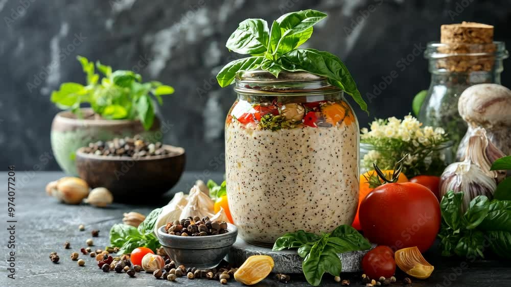 How to make fresh basil pesto in a mason jar with tomatoes and garlic for summer dishes How to make fresh basil pesto in a mason jar with tomatoes and garlic for summer dishes