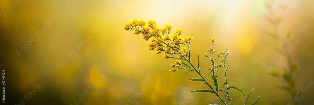 Obraz premium A tight shot of a yellow-flowered plant against a softly blurred backdrop of green and yellow grass