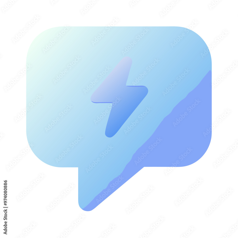 Gradient blue speech bubble with lightning bolt representing gentle communication and energy Gradient blue speech bubble with lightning bolt representing gentle communication and energy