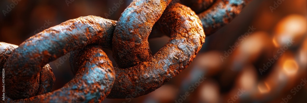 A tight shot of a rusted chain, accompanied by a hazy representation of the same chain adjacent A tight shot of a rusted chain, accompanied by a hazy representation of the same chain adjacent