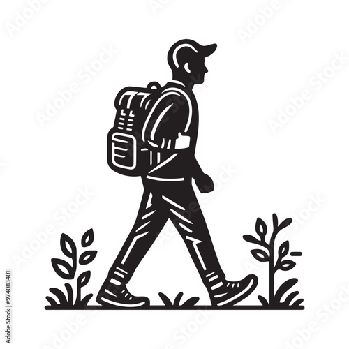 A man walks with a backpack Vector Illustration Silhouette