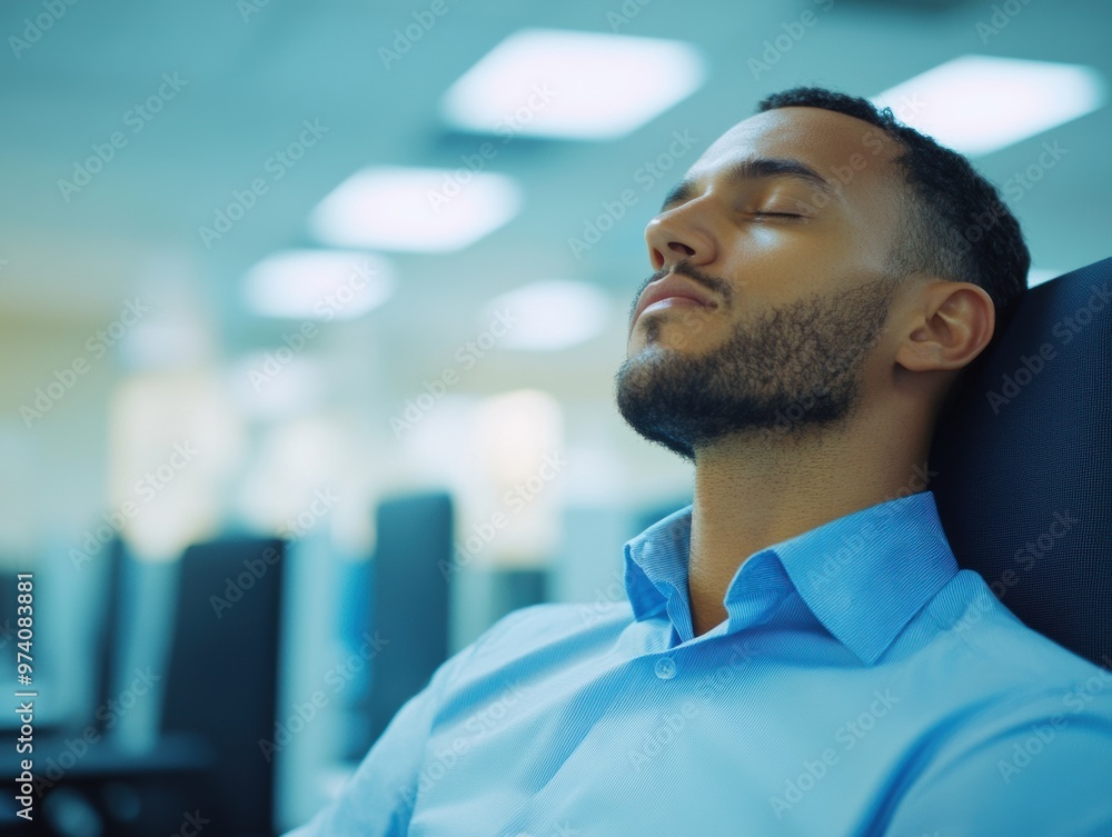 Fototapeta premium Tired Businessman Sleeping at Work in Office Chair