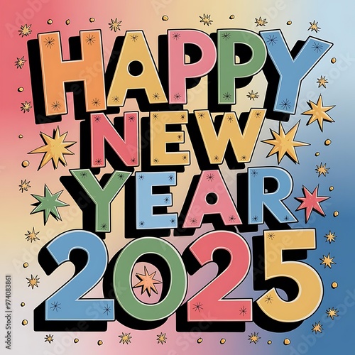 Colorful handdrawn lettering quotHappy New Yearquot with decorative elements