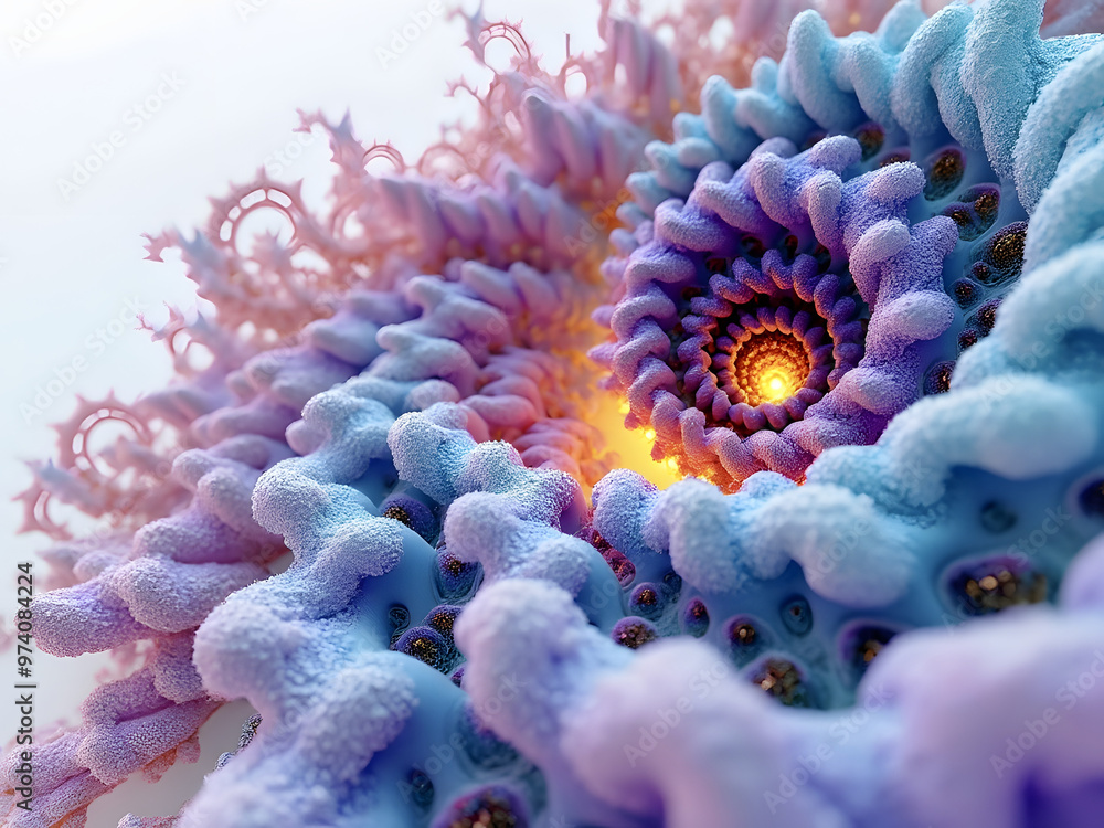 Obraz premium Detailed close-up of a vibrant, swirling abstract design resembling a fractal pattern in soft pastel colors
