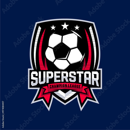 Vintage Modern badge emblem Football soccer sport team club league logo with shield and ball concept icon vector