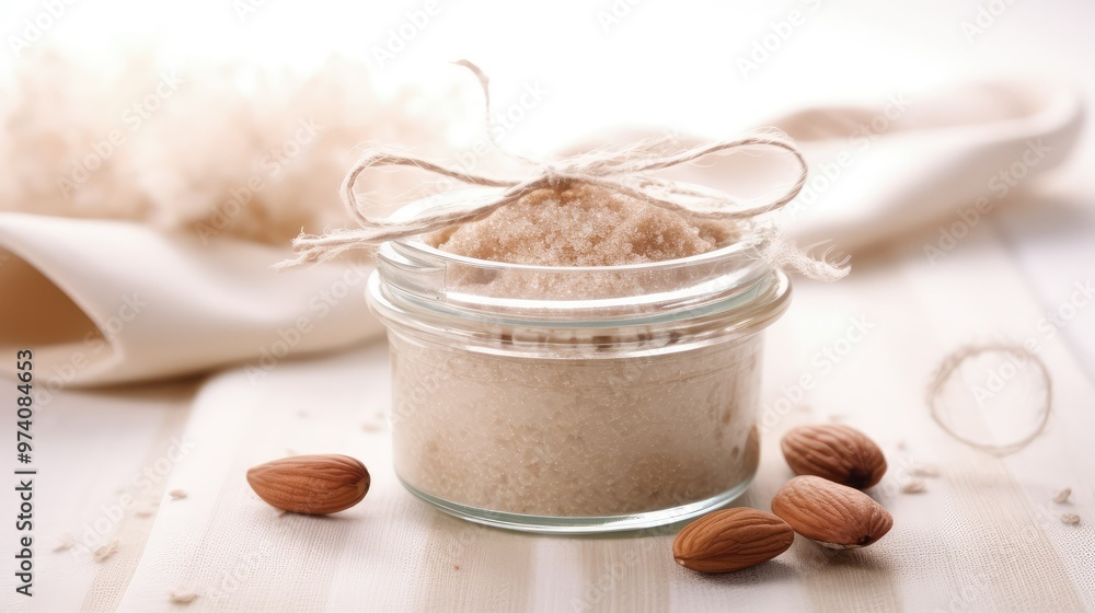 Jar of sugar scrub with almonds Jar of sugar scrub with almonds
