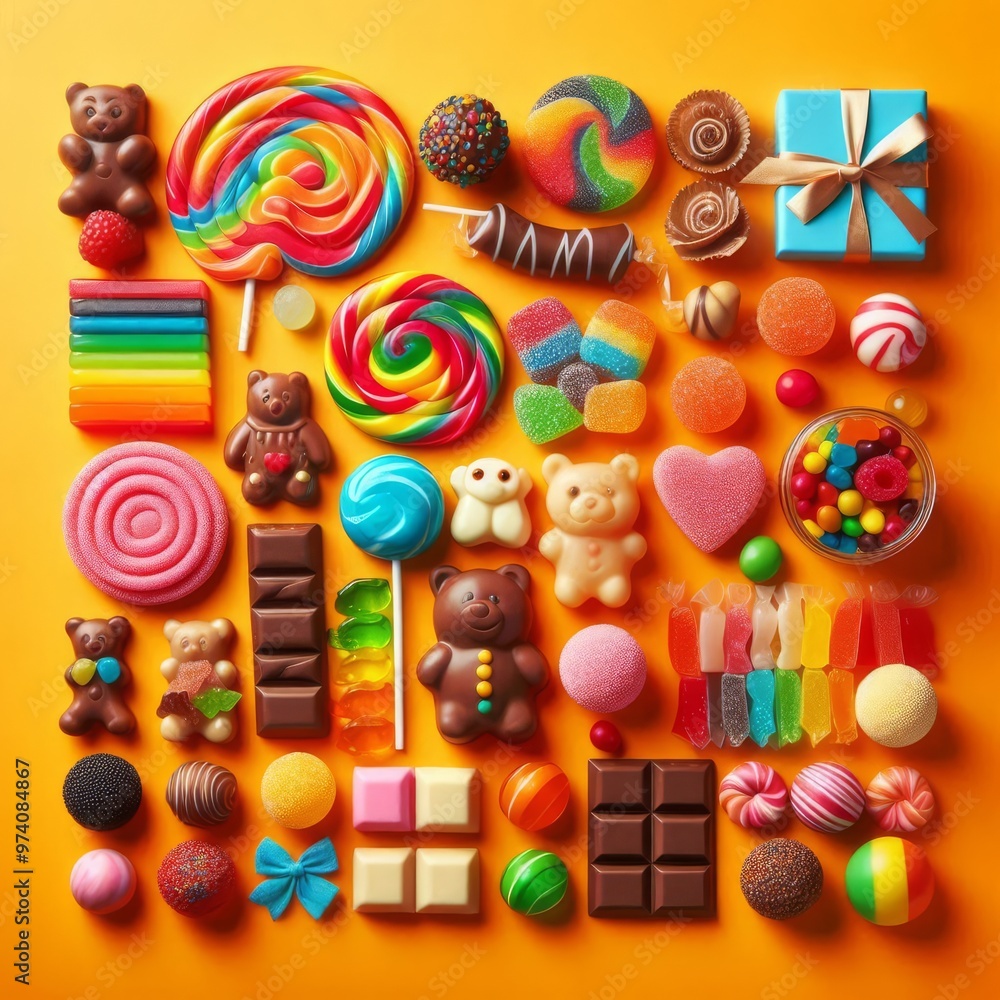 Obraz premium Delicious candy with orange background 