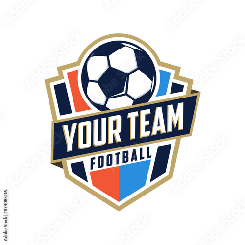 Vintage Modern badge emblem Football soccer sport team club league logo with shield and ball concept icon vector