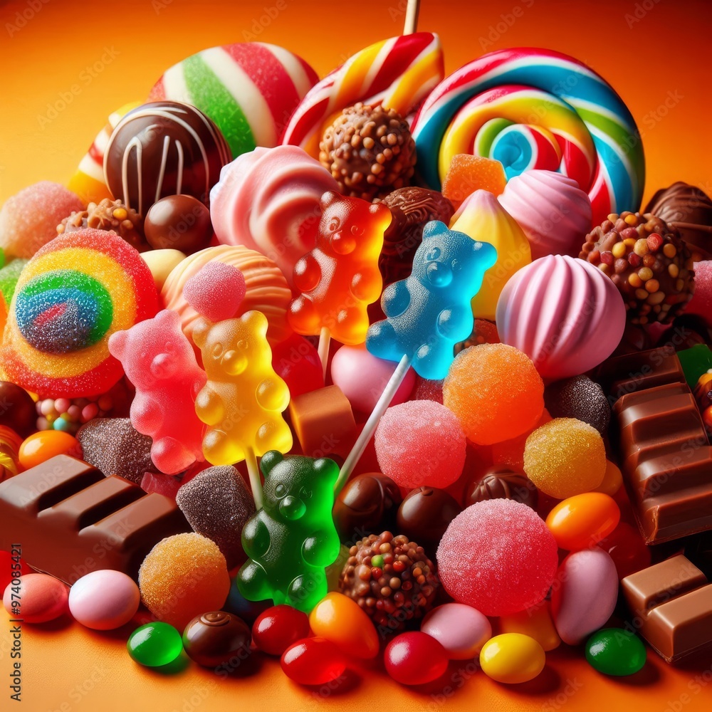 Fototapeta premium Delicious candy with orange background 