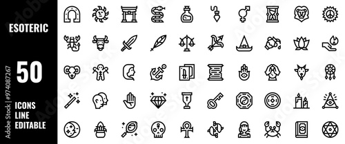 50 Esoteric Icons Set Pack Line Editable Vector Illustration
