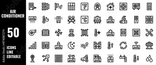 50 Air Conditioner Icons Set Pack Line Editable Vector Illustration