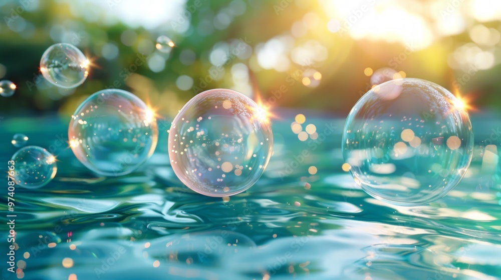 bubbles floating on water surface. 3d illustrations bubbles floating on water surface. 3d illustrations