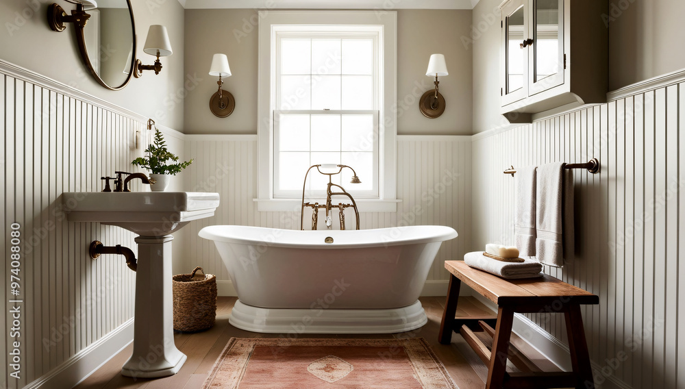 Designing a bathroom in Farmhouse Style, Bathroom model. Designing a bathroom in Farmhouse Style, Bathroom model.