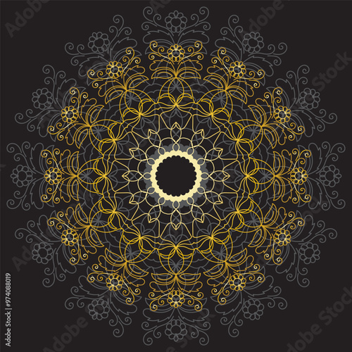 Cute gold Mandala. Ornamental round doodle flower isolated on white background. Geometric decorative ornament in ethnic oriental style.