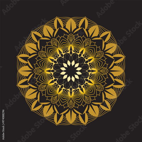 Cute gold Mandala. Ornamental round doodle flower isolated on white background. Geometric decorative ornament in ethnic oriental style.