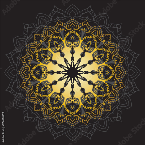 Cute gold Mandala. Ornamental round doodle flower isolated on white background. Geometric decorative ornament in ethnic oriental style.