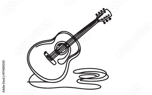 Continuous one art line hand drawing doodle a classic acoustic guitar outline design. illustration vector on white background