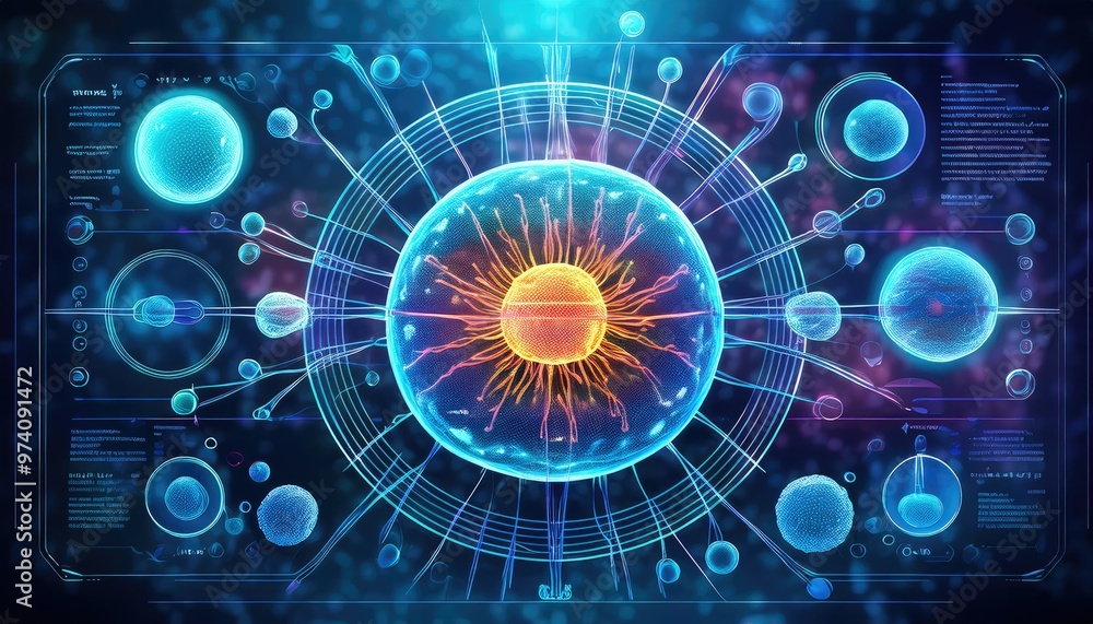 Blue cell with an orange core Blue cell with an orange core