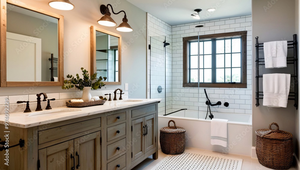 Designing a bathroom in Farmhouse Style, Bathroom model. Designing a bathroom in Farmhouse Style, Bathroom model.