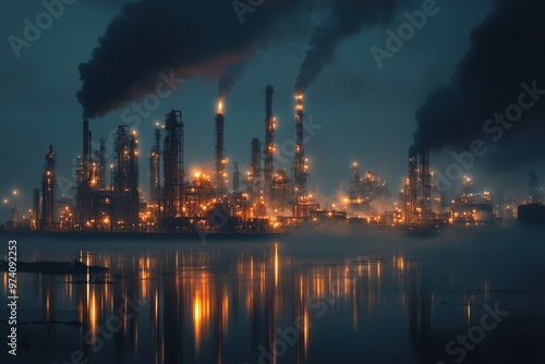 Oil refinery at twilight sky