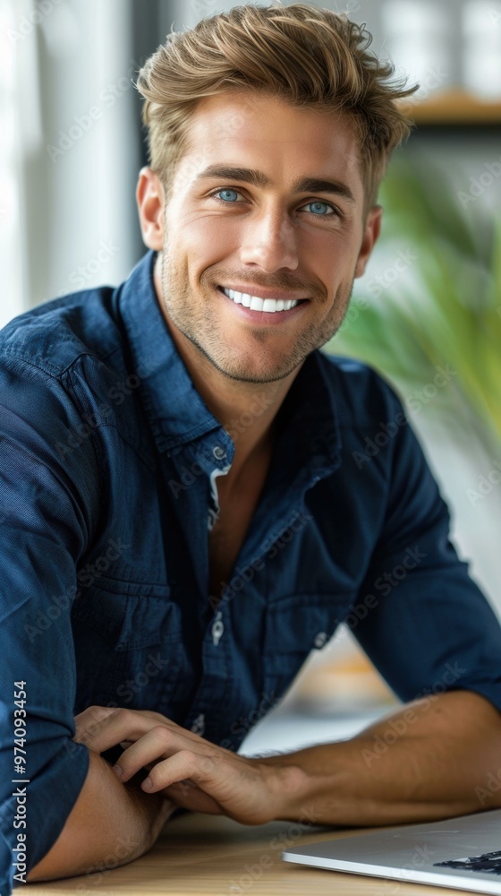 A man smiles while looking at the camera. AI. A man smiles while looking at the camera. AI.