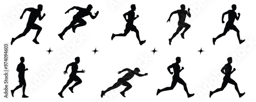 Set of Mans Running Silhouette