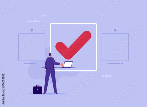 Online Voting, survey questionnaire concept, man or businessman doing online questionnaire