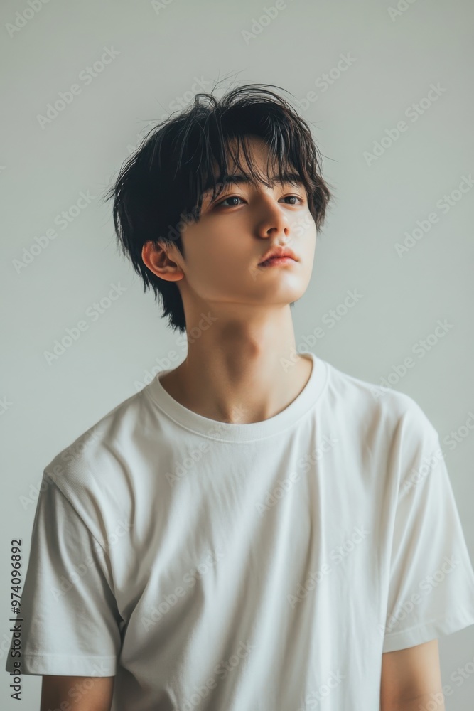 Young man wearing a blank white t-shirt with a mockup template for a graphic designer. Young man wearing a blank white t-shirt with a mockup template for a graphic designer.