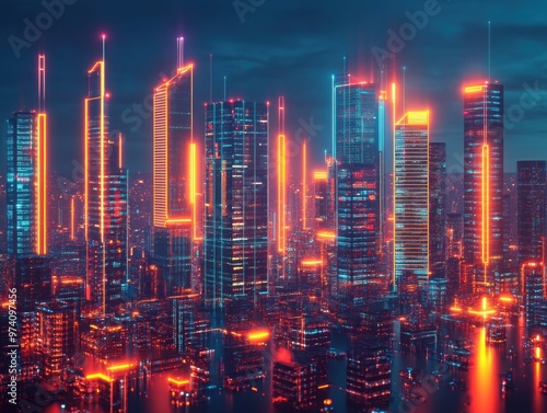 Wallpaper Mural Futuristic financial district skyline, neon lights symbolizing business growth and innovation. Torontodigital.ca