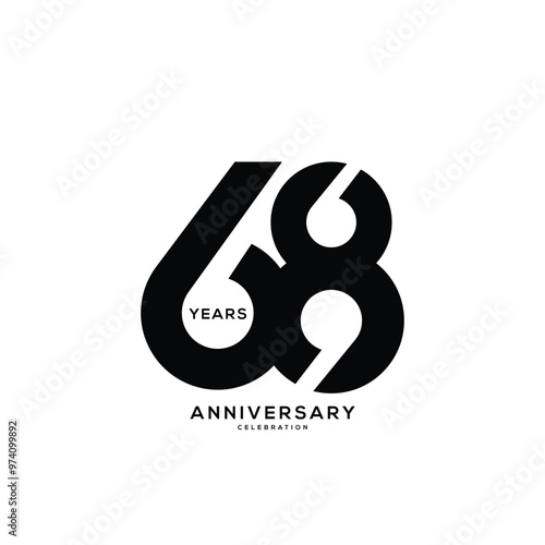 68th, 68 Years Anniversary Logo, Black Color, Vector Template Design element for birthday, invitation, wedding, jubilee and greeting card illustration.