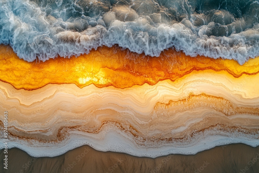 A stunning aerial view of the ocean waves crashing against the shore. This artwork features vibrant colors blending beautifully. Perfect for nature lovers. Generative AI A stunning aerial view of the ocean waves crashing against the shore. This artwork features vibrant colors blending beautifully. Perfect for nature lovers. Generative AI