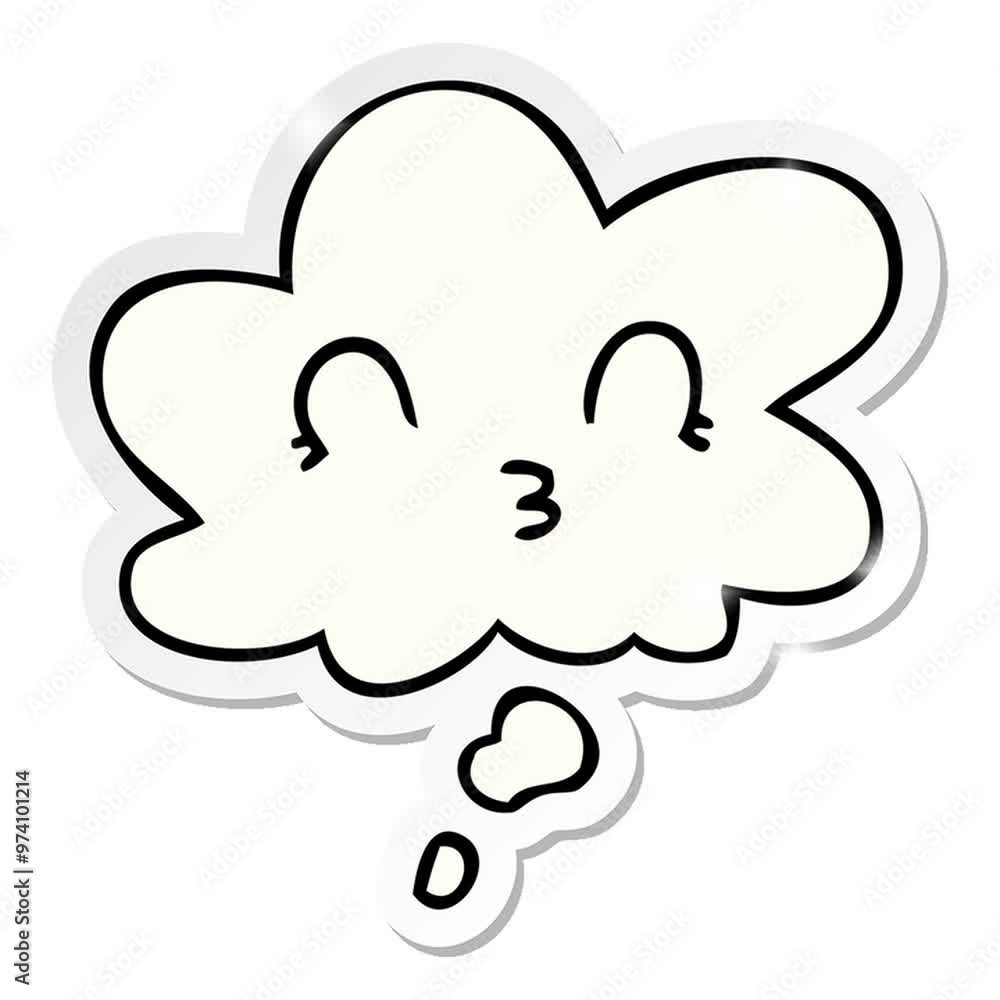 happy cartoon face with thought bubble as a printed sticker happy cartoon face with thought bubble as a printed sticker