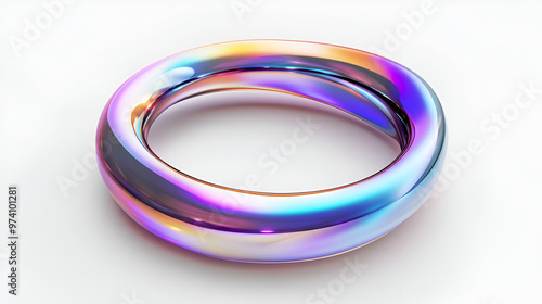 3d render, abstract background, multicolored glass rings, light reflection, Abstract geometric background with chromatic glass,3d render of abstract shape with iridescent rainbow colors