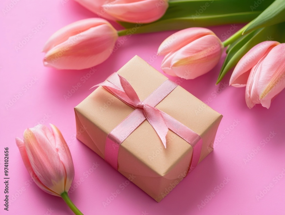 Gift Box with Tulips and Ribbon Gift Box with Tulips and Ribbon