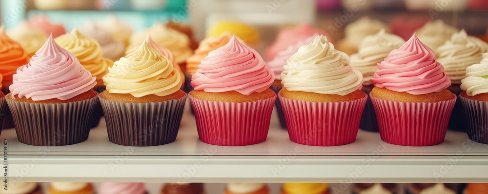 A 3D animation of cupcakes being arranged in a bakery window display, 3D animation, cupcakes, window display A 3D animation of cupcakes being arranged in a bakery window display, 3D animation, cupcakes, window display
