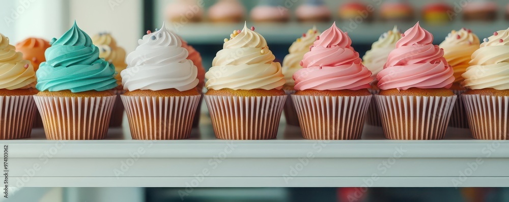 A 3D animation of cupcakes being arranged in a bakery window display, 3D animation, cupcakes, window display A 3D animation of cupcakes being arranged in a bakery window display, 3D animation, cupcakes, window display