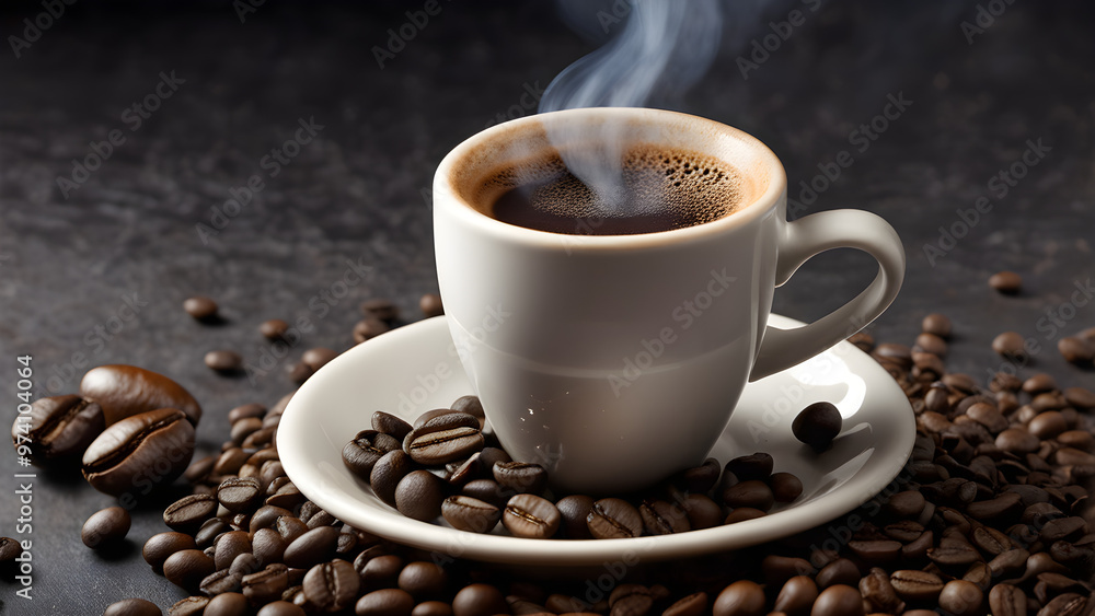 Fototapeta premium cup of coffee with beans